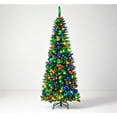 thumbnail image 1 of GarveeHome 7.5ft Pre-Lit Slim Pencil Christmas Tree, Dual Color LED Lights, Lifelike PVC, Solid Metal Base, Easy Assembly, Holiday Decoration for Home Office, 1 of 7