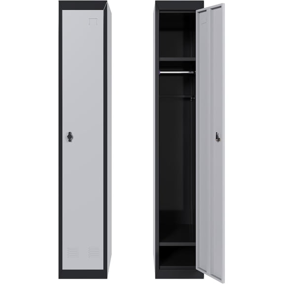 GarveeHome 71" Metal Locker Cabinet with Hanging Rod & 2 Shelves, Heavy Duty Steel Storage Lockable for Office, School, Gym, Rust-Resistant, Gray