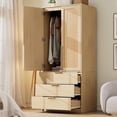 thumbnail image 1 of GarveeHome Armoire Wardrobe Closet with 3 Drawers and 2 Doors, Modern Tall Wooden Wardrobe Cabinet for Hanging Clothes, Bedroom Storage Organizer, Oak, 1 of 8