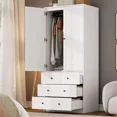 thumbnail image 1 of GarveeHome Armoire Wardrobe Closet with Drawers, 69.5" Tall Wooden Wardrobe Cabinet with Louvered Doors, Hanging Rod & 3 Drawers for Clothes Storage, Large Capacity Bedroom Organizer, White, 1 of 9