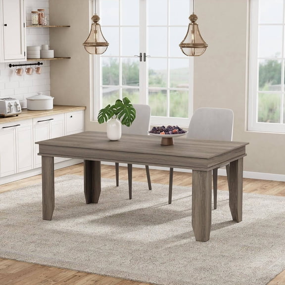 GarveeHome Dining Table for 4-6 People, 63 in Long Kitchen Tables with Wooden Sturdy Frame, 5 ft Large Rectangular Dinner Table for Dining Room, Kitchen, Grey Walnut, 63" Non-extendable