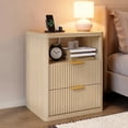 thumbnail image 1 of GarveeHome Fluted Nightstand with Charging Station, Bedside Table with 2 Drawers and Open Storage Space, Wood, 1 of 9