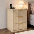 thumbnail image 1 of GarveeHome Fluted Nightstand with Charging Station, Bedside Table with 3 Drawers Storage Space, Wood, 1 of 9