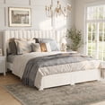 thumbnail image 1 of Full Size Bed Frame, Bed Frame Upholstered Platform Bed with Velvet Headboard, Wing Edge Design, 2 Storage Drawers, No Box Spring Needed, White, 1 of 8