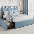 thumbnail image 1 of GarveeHome Full Upholstered Bed Frame with Storage Headboard & 2 Drawers, Boucle Fabric Platform Bed with Bookcase, No Box Spring Needed, Easy Assembly, Blue, 1 of 6