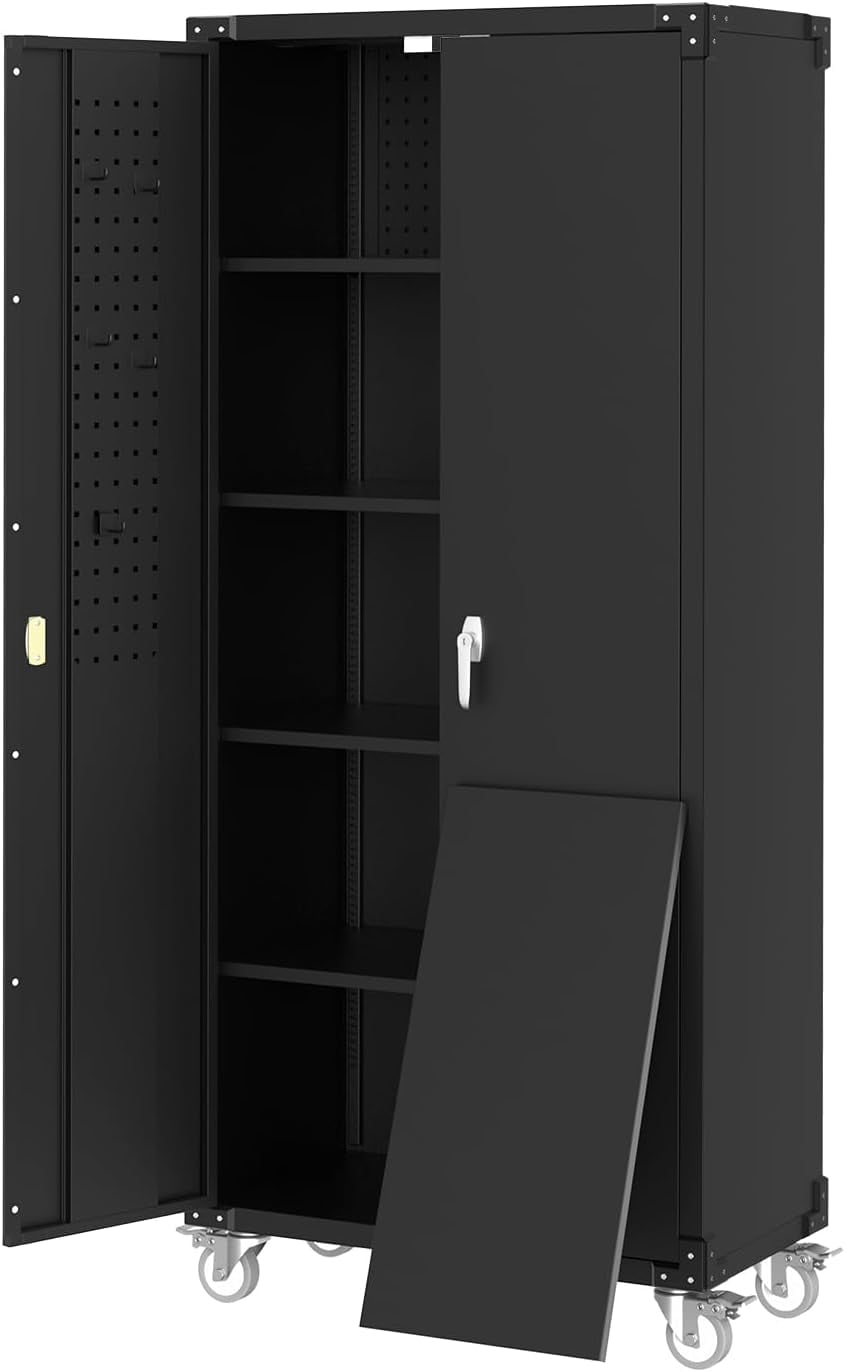 SUNCROWN Metal Storage Cabinet With Lock, Steel Cabinets With 2 Doors 4 Adjustable Shelves Lockable Steel Storage Home Office Garage Warehouse Black Color Black - View #11