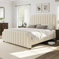 thumbnail image 1 of GarveeHome King Size Velvet Upholstered Platform Bed Frame with 50.2" Tall Tufted Headboard, Nailhead Trim, No Box Spring Needed, Beige, 1 of 9