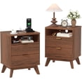 thumbnail image 1 of GarveeHome Modern Fluted Night Stands Set of 2, Nightstands with USB Charging Station, Two Drawer Filing Cabinets with Shelf, Brown, 1 of 9