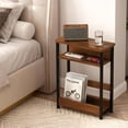 thumbnail image 1 of GarveeHome Narrow Side Table with Storage Shelf, 3-Tier Slim End Table with Magazine Holder, Modern Sofa Thin Tables, Walnut, 1 of 7