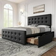 thumbnail image 1 of GarveeHome Queen Size Upholstered Bed Frame with 4 Storage Drawers, Adjustable Linen Headboard, Button Tufted Platform, No Box Spring Needed, Black, 1 of 8