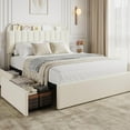thumbnail image 1 of GarveeHome Queen Upholstered Bed Frame with Storage Headboard & 2 Drawers, Boucle Fabric Platform Bed with Bookcase, No Box Spring Needed, Easy Assembly, Beige, 1 of 6