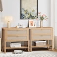 thumbnail image 1 of GarveeHome Rattan Night Stand Set of 2, Boho Night Stand with 2 Rattan Drawers, Large Bedside Table Side Table, Cherry Wood, 1 of 9