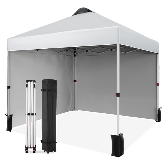 GarveeLife 10 x 10 Pop Up Canopy Tent, Portable Beach Tent with 2 Sidewalls and Vented Roof, Outdoor Canopy Tent with Wheeled Carry Bag and Sandbag for Camping Picnic Party