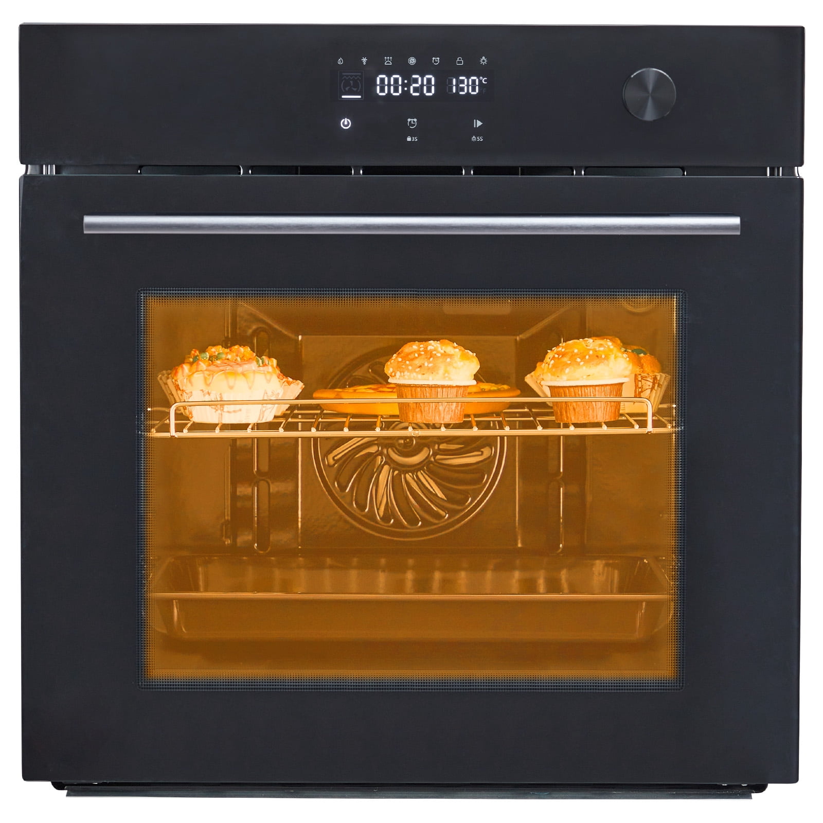 Garveehome Single Wall Oven, 24 Inch Electric Wall Oven with 8 Cooking Modes, 3000W 2.5Cu.Ft Built In Electric Oven with Touch Control, Timer, Triple Layer Glass Door for Kitchen