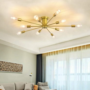 Garwarm 10 Lights Modern Sputnik Ceiling Chandelier Gold Industrial Ceiling Lamp Mid Century Semi Flush Mount Ceiling Light Fixture for Kitchen Dining Room Living Room Bedroom Foyer Lighting