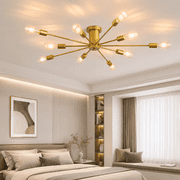 Garwarm 10-Light Gold Sputnik Chandelier, Modern Semi Flush Mount Ceiling Light, Industrial Ceiling Lighting Fixture for Dining Room, Living Room, Bedroom, Kitchen, Foyer
