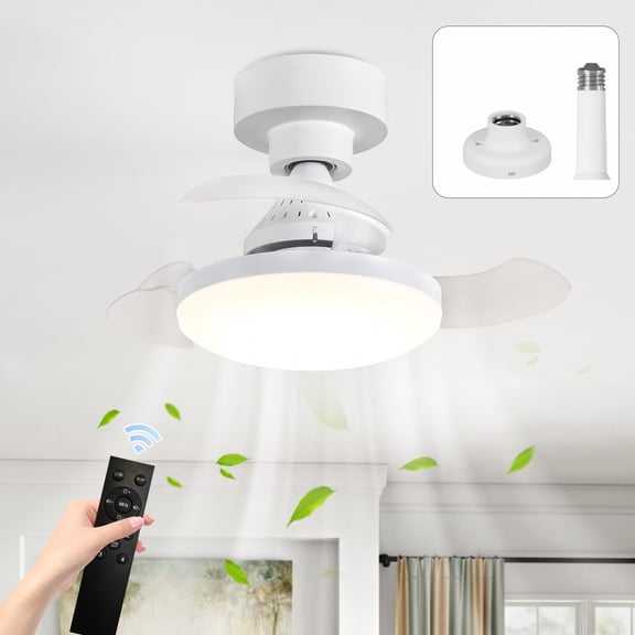Garwarm 16 in Retractable Ceiling Fan with Lights and Remote, Low Profile Socket Fan Light, Dimmable 3000K-6500K Flush Mount Ceiling Fan with Timer, Low Noise for Bedroom Kitchen