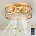 thumbnail image 1 of Garwarm 20'' Caged Ceiling Fan with Light, Modern Bladeless Gold Crystal Fandelier with Remote Control, Flush Mount Low Profile Ceiling Fans Lighting Fixtures for Kitchen Living Room bedroom, 1 of 15