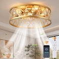 thumbnail image 1 of Garwarm 20" Gold Crystal Ceiling Fan with Lights and Remote, Flush Mount Fandelier, Low Profile Caged Bladeless Ceiling Fan for Bedroom, Living Room, Kitchen, 1 of 20