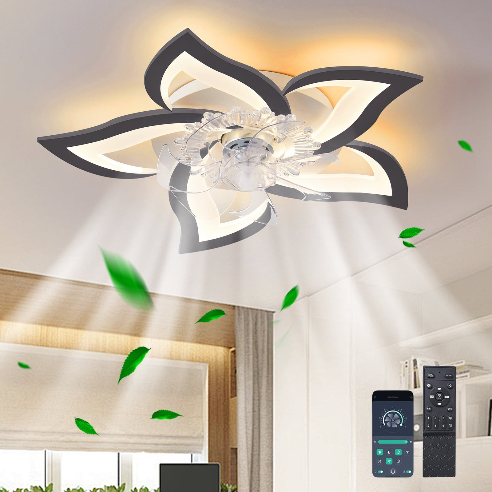 Garwarm 24.6-in Black Modern Dimmable Color-Changing LED Flush Mount ...