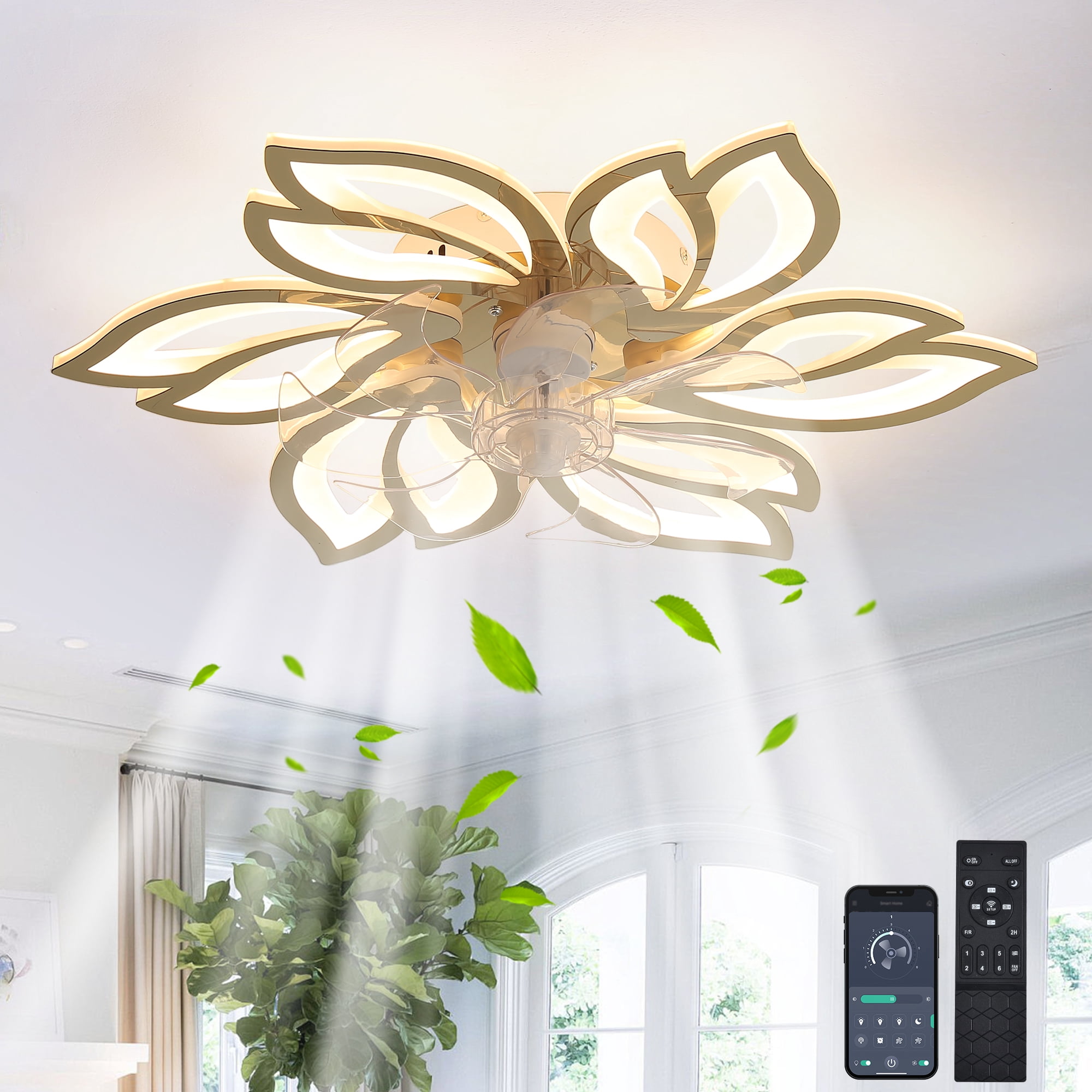 Garwarm 25-in Gold Modern Dimmable Color-Changing LED Flush Mount ...