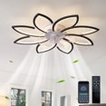 Ciling Fan Color Garwarm 36.22-in Black Modern Dimmable Color-Changing LED Flush Mount ...