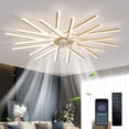 Ciling Fan Color Garwarm 44.9-in Gold Modern Dimmable Color-Changing LED Flush Mount ...