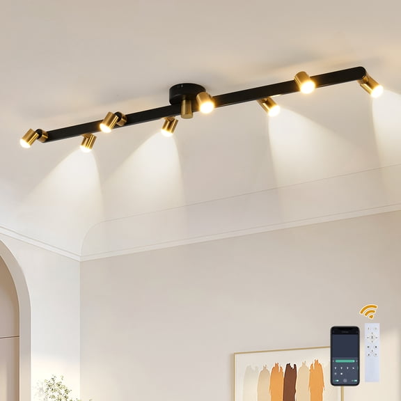 Garwarm 47.2 in Black Industrial 10-Light LED Track Lighting Fixture, Integrated Dimmable LED, Adjustable Spotlight Heads, Ceiling & Wall Mount for Kitchen, Hallway, Living Room Bedroom