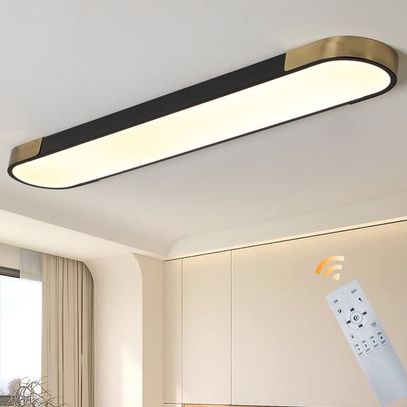 Garwarm 47in Dimmable LED Ceiling Light, Modern Linear Metal Ceiling Lamp, Flush Mount Ceiling Chandelier Lighting Fixture for Hallway Foyer Kitchen Living Dining Room, Black Gold