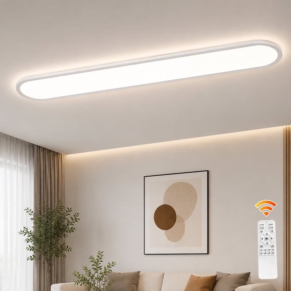 Garwarm 55.11" White LED Linear Ceiling Light, 60W Dimmable Flush Mount Ceiling Light, Rectangular Low Profile Ceiling Lamp, Thin Modern Metal Light Fixture for Kitchen, Office, Hallway