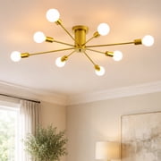 Garwarm 8-Light Gold Sputnik Chandelier, Modern Semi Flush Mount Ceiling Light, Industrial Ceiling Lighting Fixture for Dining Room, Living Room, Bedroom, Kitchen, Foyer