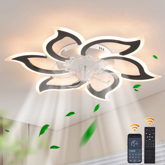 Garwarm 32 in Black Ceiling Fan with Lights and Remote, Modern Low Profile LED Ceiling Fan Light, 3 Color Temperatures, 6 Speeds for Bedroom Kitchen