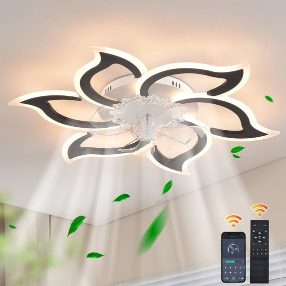 Garwarm Black Ceiling Fan with Lights, 32" Modern Ceiling Fan with Light Remote Control, 3 Light Color 6 Speeds Samll Low Profile Ceiling lamp for Bedroom Kitchen