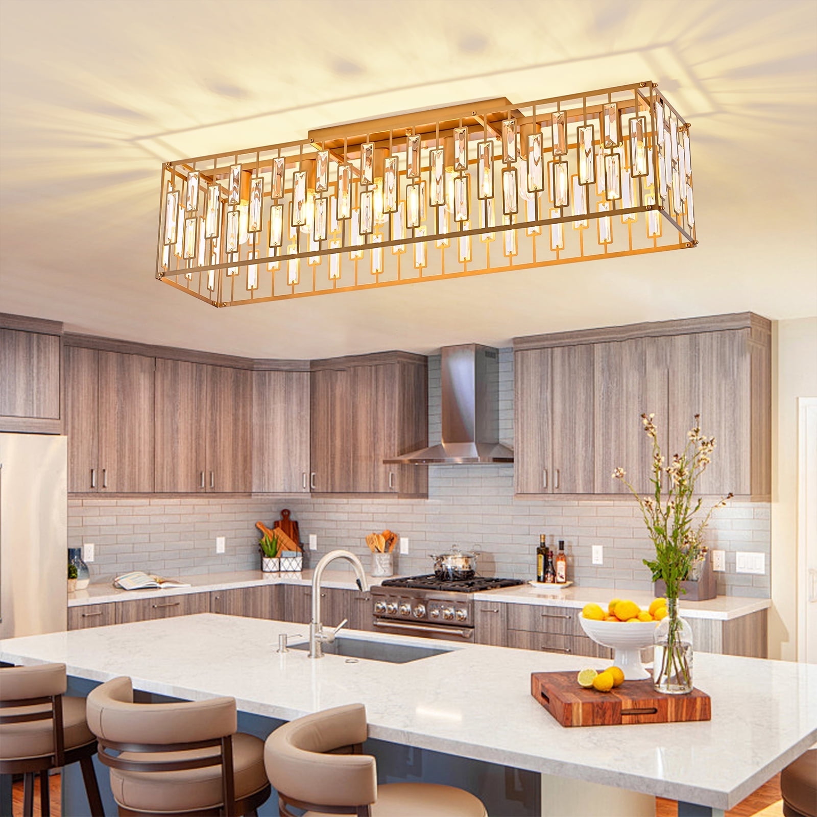 Garwarm Crystal Ceiling Light, 6-Light Modern Farmhouse Flush Mount ...