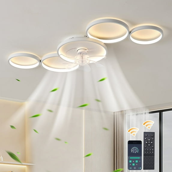 Garwarm Ceiling Fans with Lights and Remote, 39 in Low Profile Ceiling Fan With Light Dimmable LED 57W Ceiling Fan ,Mute 6 Speeds & 3 Color Temperature Flush Mount Ceiling Fans For Bedroom
