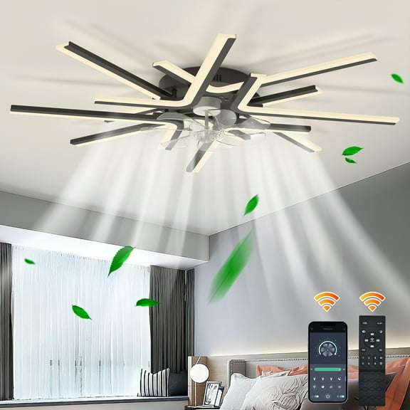 Garwarm Ceiling Fans with Lights and Remote Control, 35.43 Reversible Silent DC Motor, 6 Speeds, 3 Color Dimmable LED Light, Timing, Black For Living Dining Room Bedroom