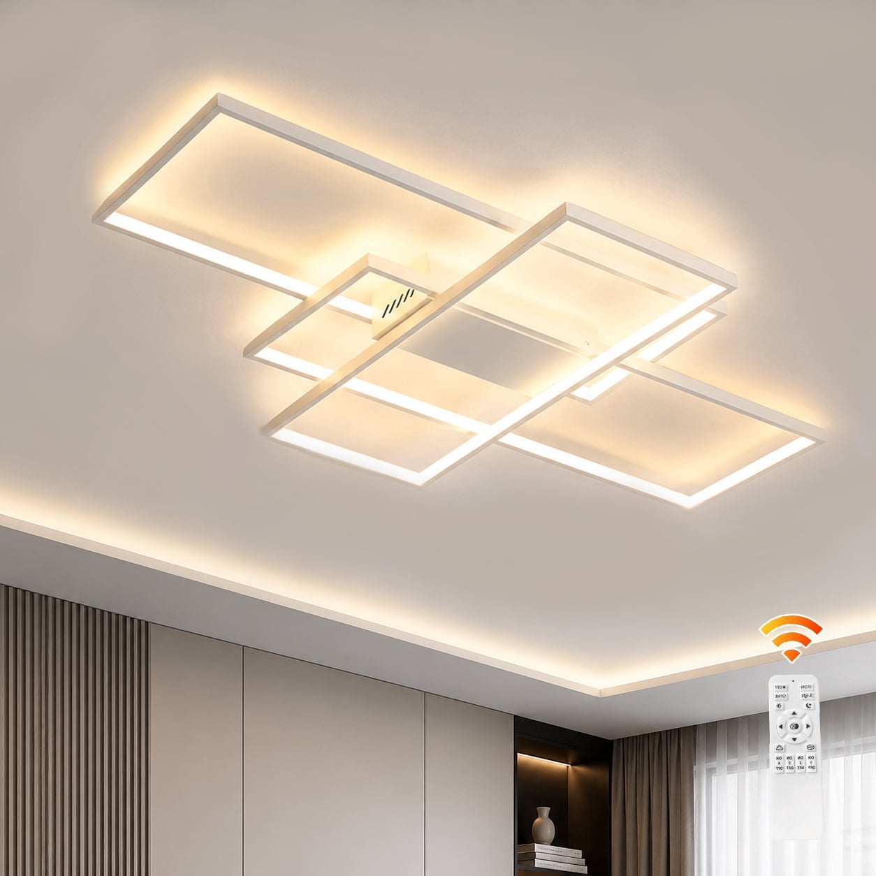 Garwarm 50W Dimmable LED Chandelier, 3-Layer Square Ceiling Lamp with ...