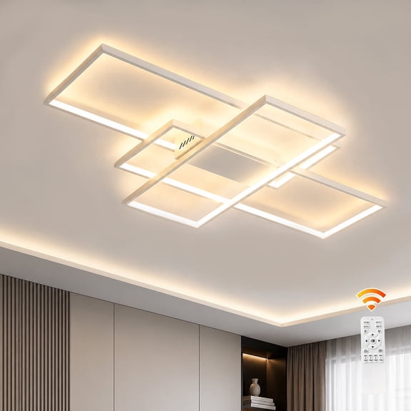 Garwarm Modern White LED Ceiling Light with Remote, Dimmable 3-Color Flush Mount Ceiling Lamp for Living Room, Bedroom, Kitchen, Hallway