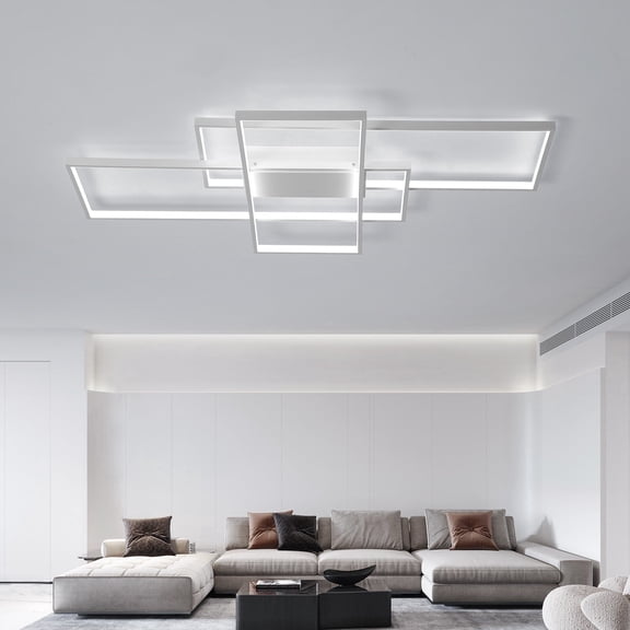 Garwarm Ceiling Light,Modern LED Ceiling Lamps with 3 Squares, 75W Cool White Acrylic Flush Mount Ceiling Lights Fixtures for Kitchen Dining Living Room Study,6000K,White