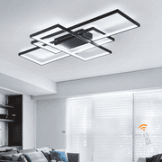 Garwarm 35.4in. Black 3-Square LED Ceiling Light with Remote, 50W Dimmable Flush Mount Ceiling Light, Modern Acrylic Fixture for Living Room Bedroom Kitchen