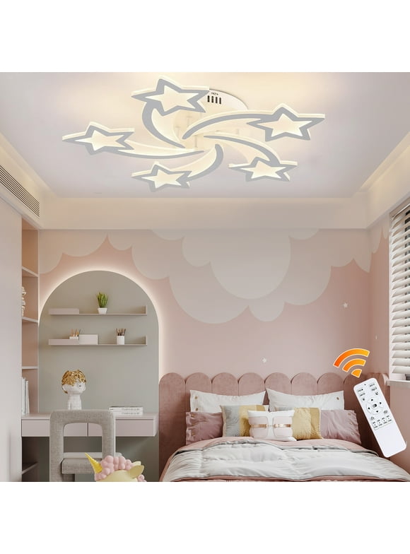 Garwarm Dimmable Led Ceiling Light 60w Modern Acrylic Ceiling Light, 5-Star Shape Chandelier Lighting for Children's Room Bedroom Living Room Ceiling, Remote Control Included