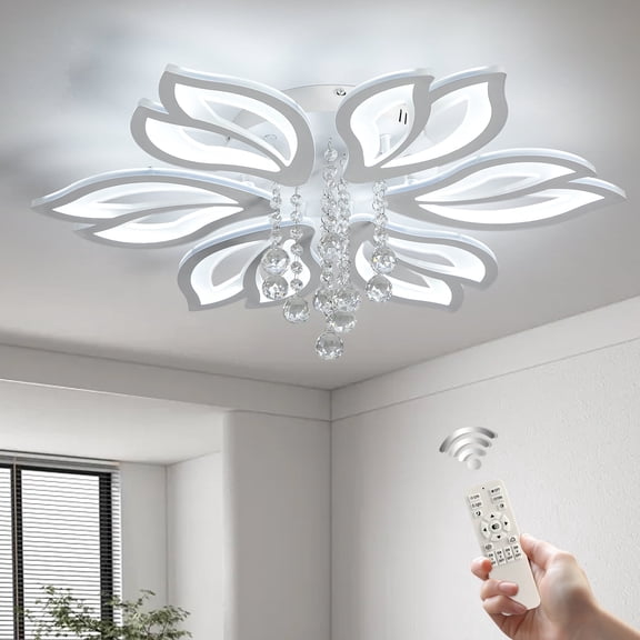 Garwarm Dimmable Modern Ceiling Light, 56W LED Flower Ceiling Lamp, White Acrylic Flower Light Fixture, 6-Head Flush Mount Chandelier Ceiling with Remote, Ideal for Bedroom Kitchen Dining Room