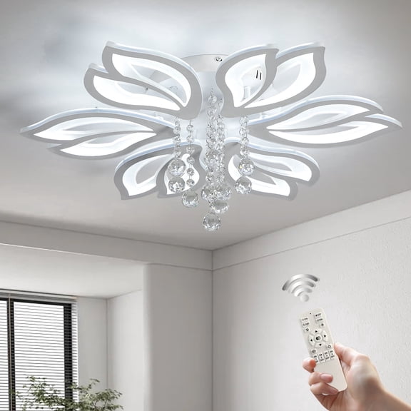 Garwarm Dimmable Modern Ceiling Light, 56W LED Flower Ceiling Lamp, White Acrylic Flower Light Fixture, 6-Head Flush Mount Chandelier Ceiling with Remote, Ideal for Bedroom Kitchen Dining Room