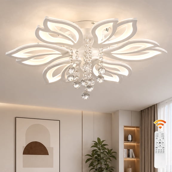Garwarm 25 in. Modern Flower LED Ceiling Light, Dimmable Flush Mount Ceiling Light with Remote, 3000K-6500K Adjustable 6-Light White Acrylic Ceiling Lamp for Bedroom, Dining Room, Kitchen