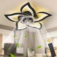 thumbnail image 1 of Garwarm 24.6" Black Flower Ceiling Fan with Light, Low Profile Flush Mount Fandelier, Dimmable LED Ceiling Light with Remote, 6-Speed Reversible Fan for Bedroom, Kitchen, Living Room, 1 of 20