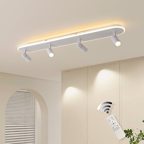 Garwarm LED 4 Light Dimmable Track Lighting Spotlight Kit, White Ceiling Spotlights, Modern Track Light Fixture with Flexibly Rotatable Light Heads, 58W Dual Lighting for Kitchen Living Room