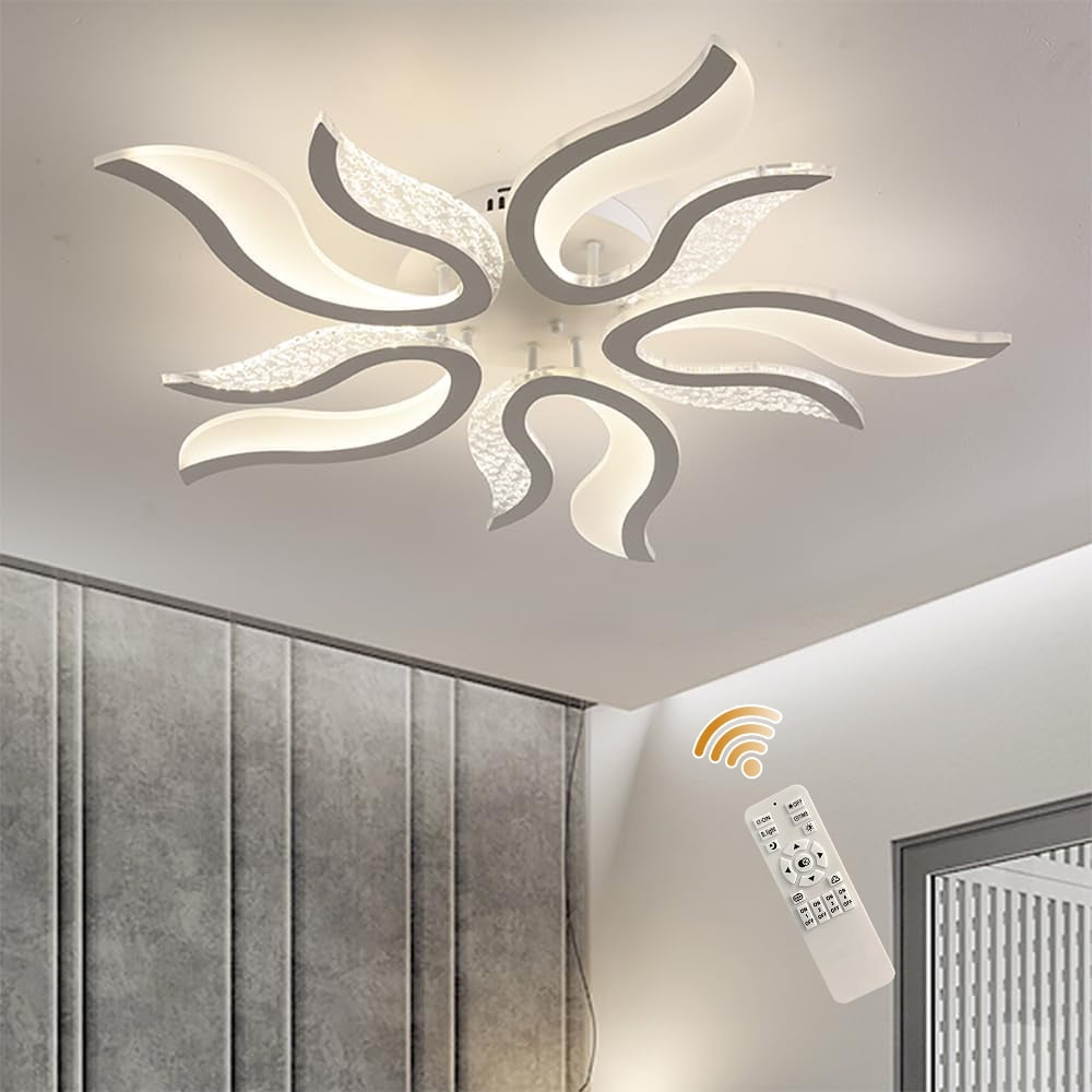 Garwarm LED Ceiling Light Dimmable 50W Modern Ceiling Lamps with Remote,Flame Shape LED Chandelier Light Fixture for Living Room Dining Room Bedroom Decorative Lamp,3 Color/3000-6500K