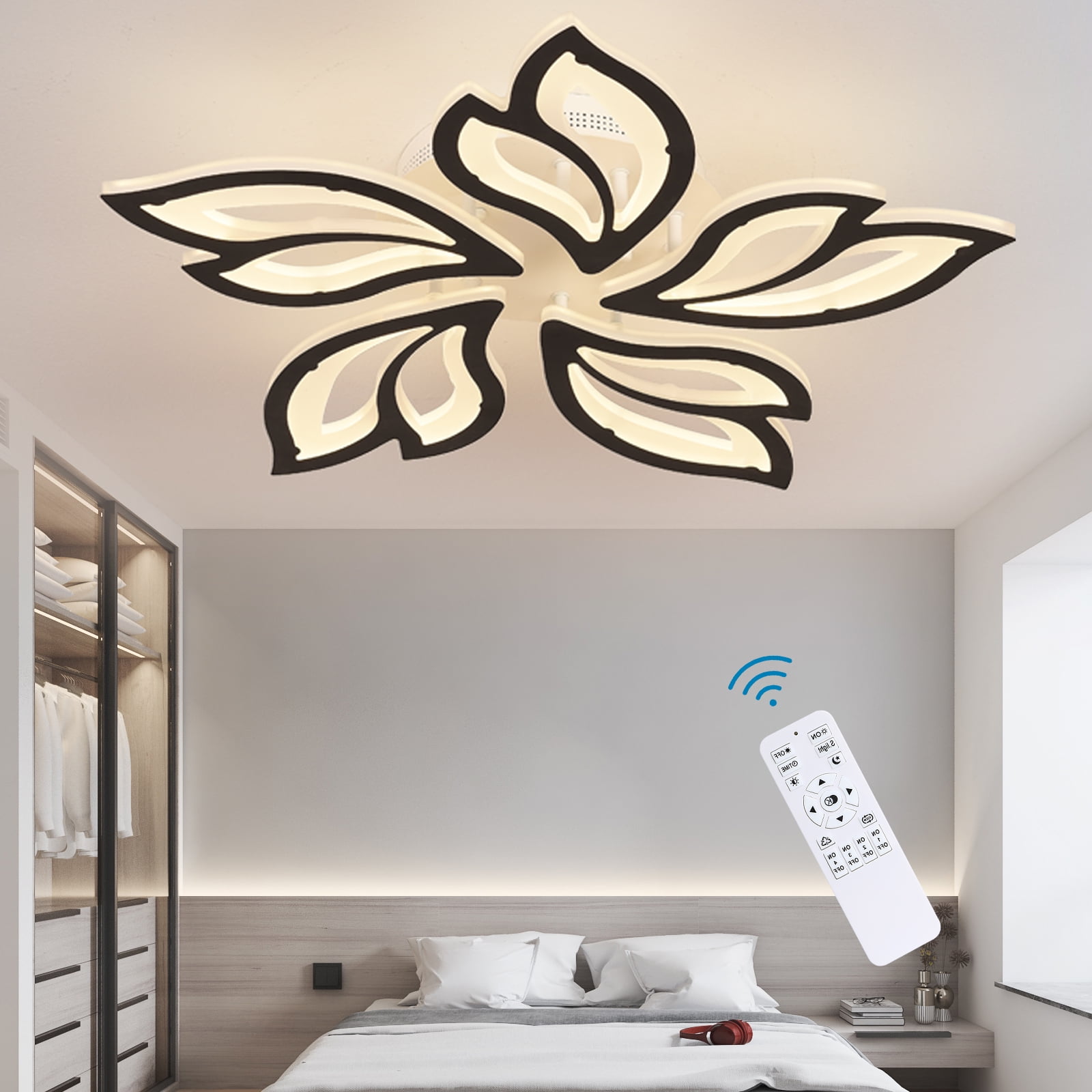 Garwarm LED Ceiling Light Fixture, 60W Modern Leaves Ceiling Lamp Dimmable Black Flush Mount Ceiling Chandelier for Living Room Study Room Dining Room Bedroom