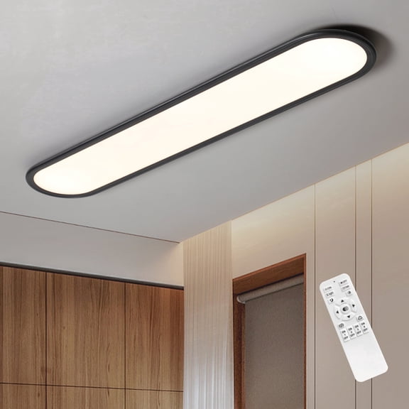 Garwarm LED Flat Panel Long Ceiling Light Fixture for Lighting, 47.24" Linear LED Ceiling Lamp, 51W Dimmable Low Profile Flush Mount Ceiling Light for Foyer Kitchen Office, Black