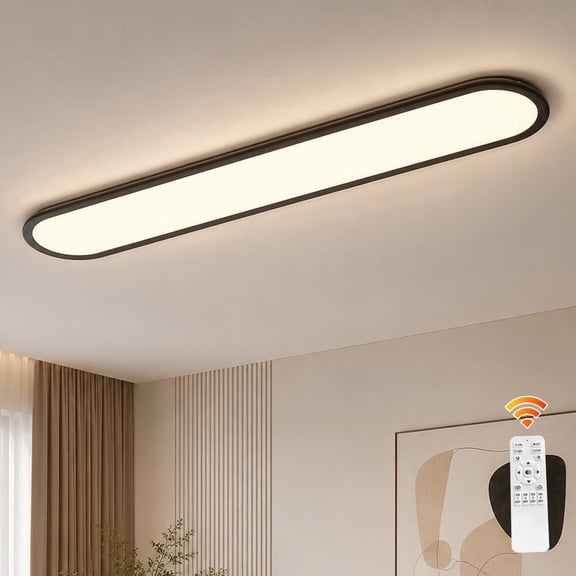 Garwarm 48 in. Linear LED Ceiling Light, 51W Dimmable Black Flat Panel Flush Mount Ceiling Lamp, Low Profile Lighting Fixture for Kitchen, Office, Hallway